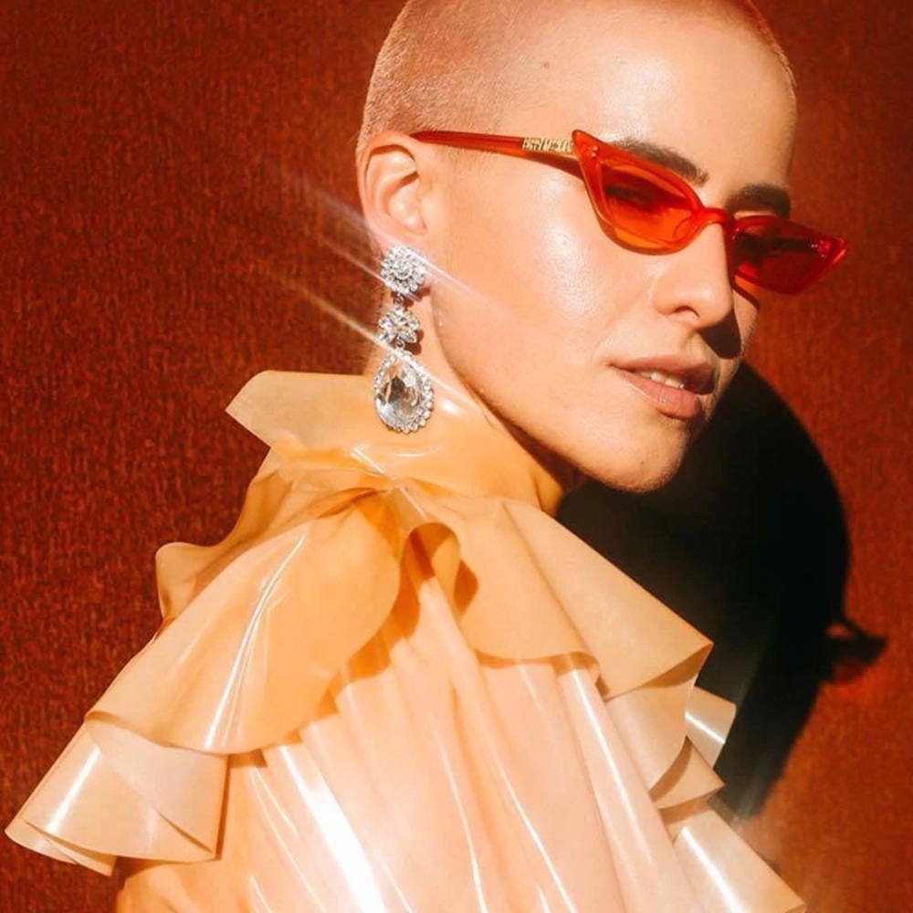 ORIGINAL Poppy Lissiman Le Skinny cat eye shades in Mandarin worn by Bella Hadid